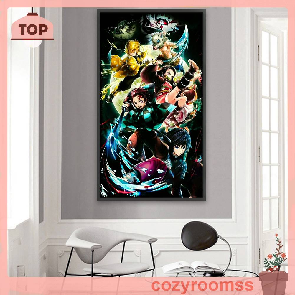 Bộ Tranh Đính Đá 5D Họa Tiết Demon Slayer Độc Đáo DIY Dùng Trang Trí Nhà Cửa