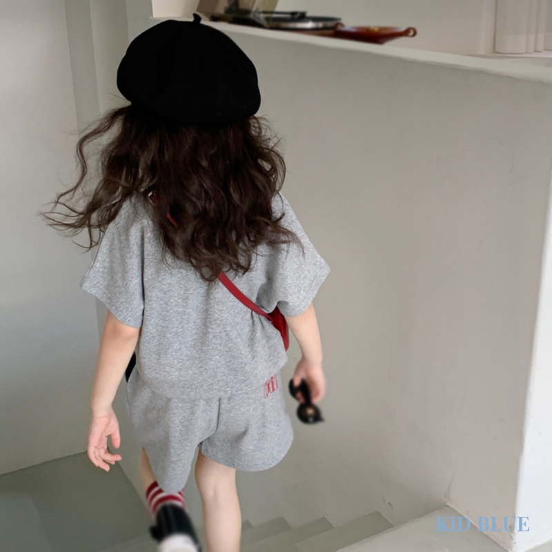 Set Áo Thun Ngắn Tay Cổ Tròn In Chữ + Quần Short Thời Trang Hàn Quốc Cho Bé Gái