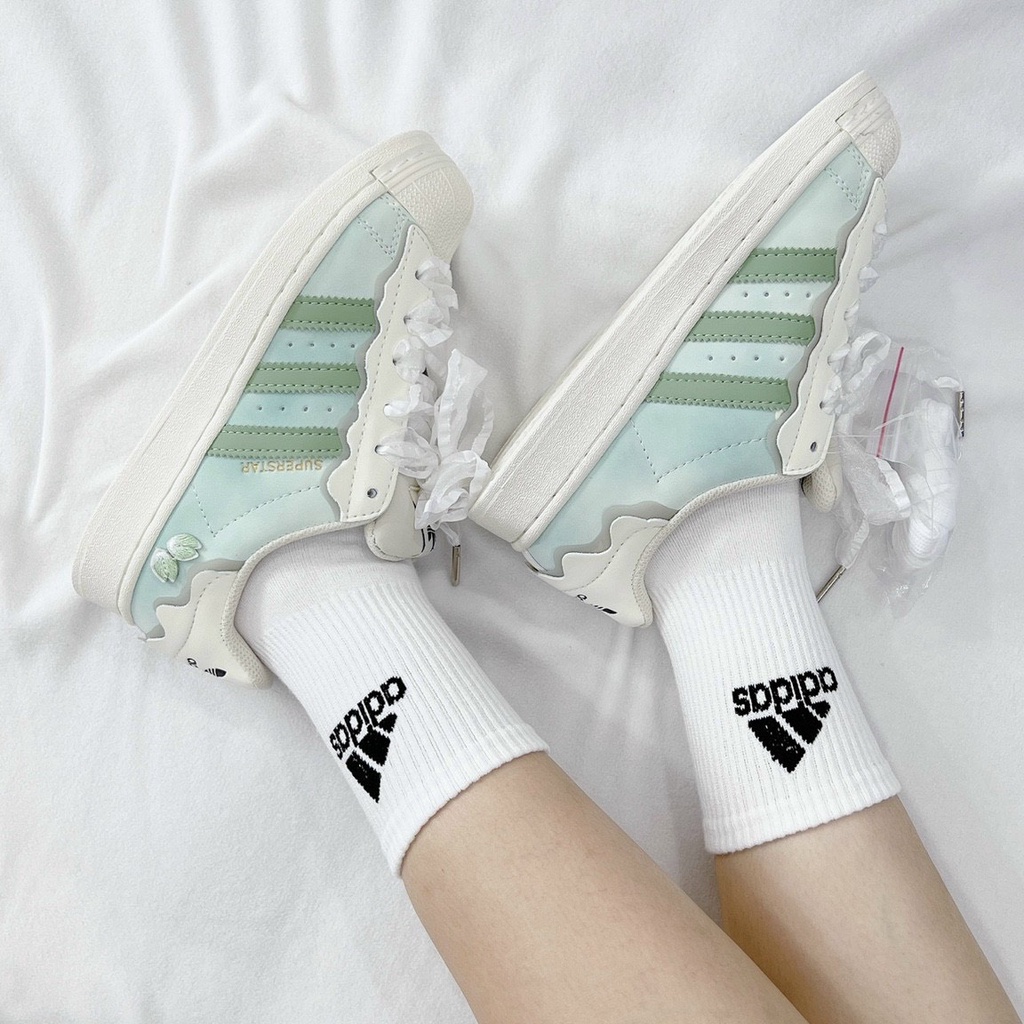 Giày Thể Thao sneaker adidas superstar 2 màu kem sữa kute, Giày das sò kem  nam nữ cao cấp full box