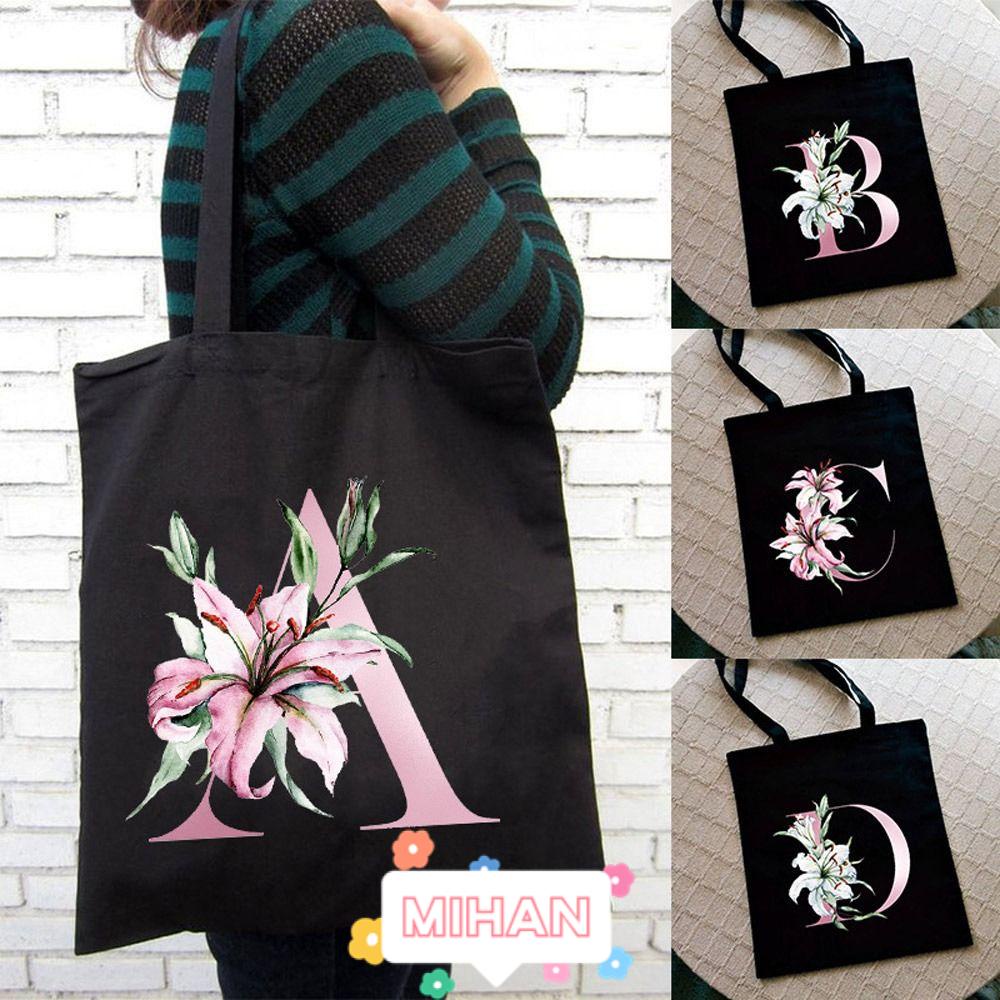 MIHAN1 Túi Xách Vải Bố In Chữ Lily