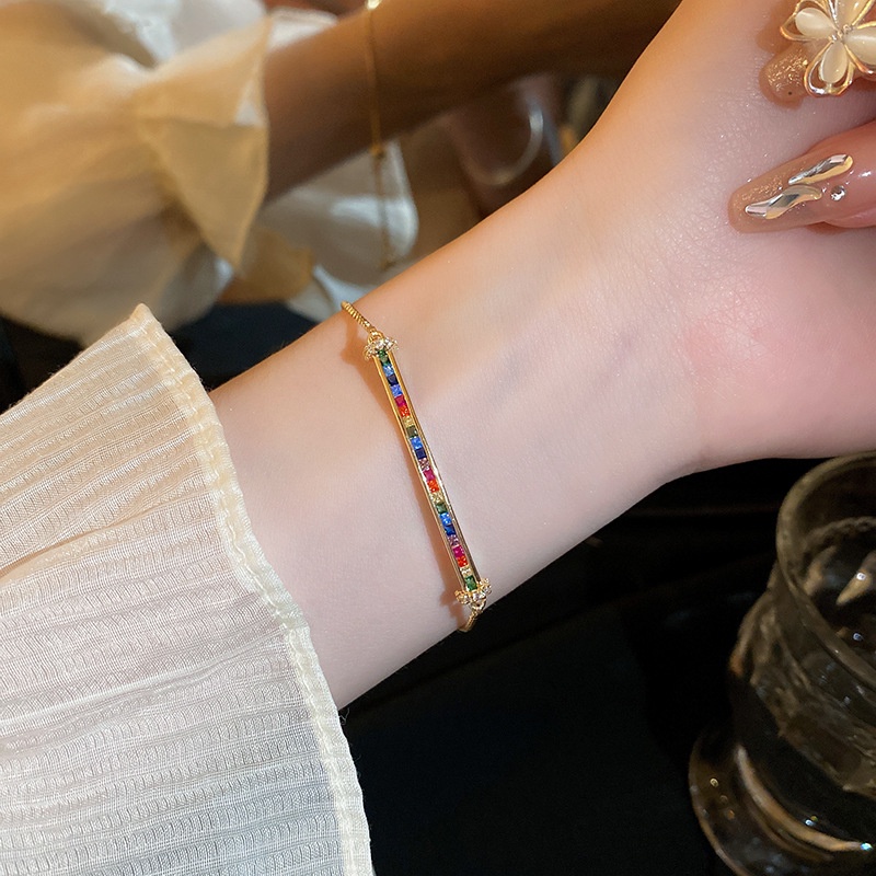 Vòng đeo tay pull-out có thể điều chỉnh hình vuông zircon thời trang vòng đeo tay đơn giản esorean ins minority light luxury bracelet