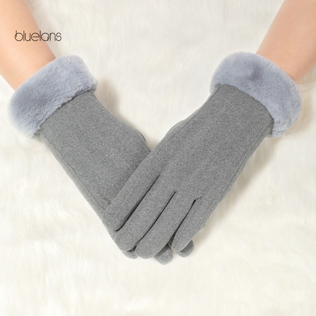 1 Cặp Găng Tay Lông Nhung Màu Trơn Giữ Ấm Mùa Đông Có Thể Chạm Màn Hình Cảm Ứng Dành Cho Nữ