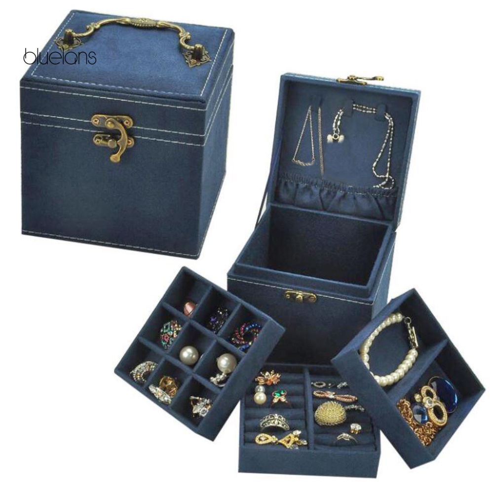 Hộp Đựng Trang Sức Ba Tầng Có Khóa Phong Cách Vintage