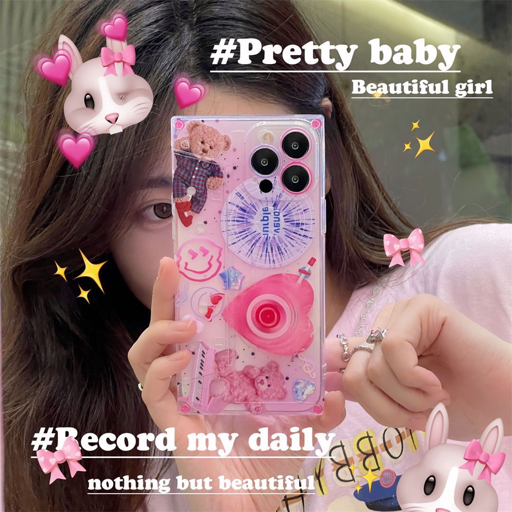 Ốp Điện Thoại Hình Băng Cát Xét Mặt Cười Màu Hồng Có Giá Đỡ Sáng Tạo Cho iPhone1211 13 14pro cdmax