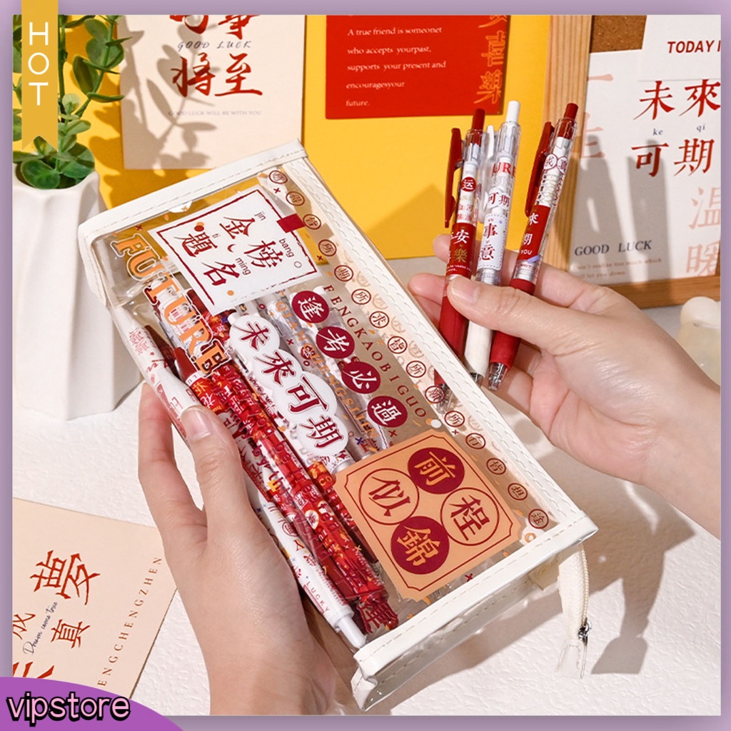 &lt;VIP&gt; Auspicious Túi Đựng Bút Bằng PVC Bắt Mắt Phong Cách Trung Hoa Năm Mới Cho Học Sinh