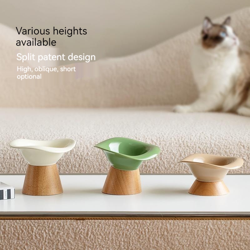 Split ceramic cat bowl Pet Bowl 250ml high foot diagonal protection neck anti-overturning cat bowl drinking water bowl dog bowl