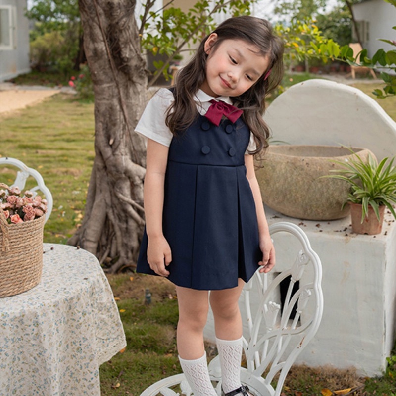 Bộ Áo Sơ Mi Ngắn Tay + Chân Váy Phong Cách Hàn Quốc Cho Bé Gái