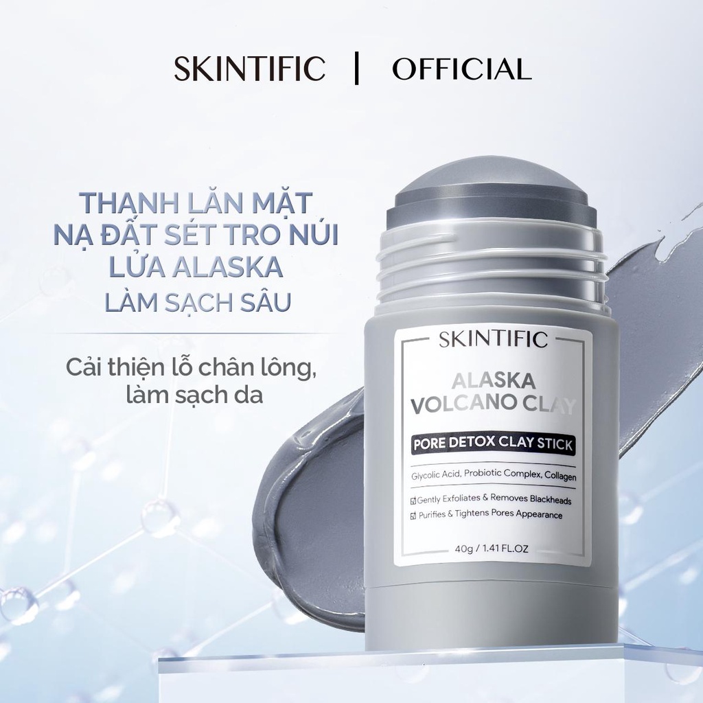 Bộ thanh lăn mặt nạ đất sét SKINTIFIC gồm Thanh lăn mặt nạ đất sét 40g + Thanh lăn mặt nạ đất sét tro núi lửa Alaska 40g