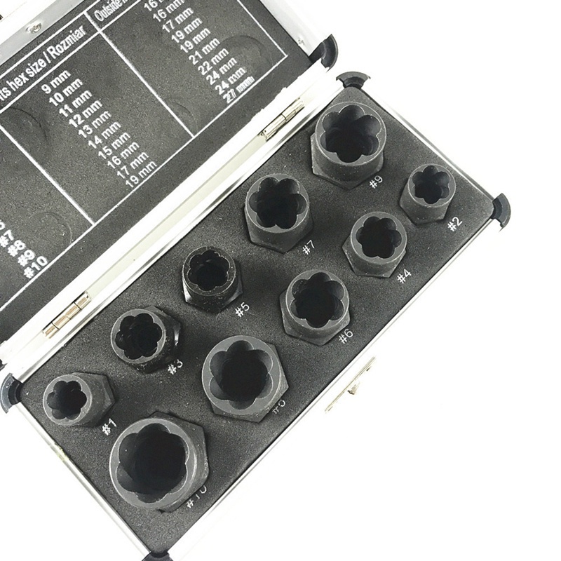 [FOLLOW - GIẢM 2%] Set 10 dụng cụ tháo ốc vít hư hỏng 9-19mm cho xe hơi
