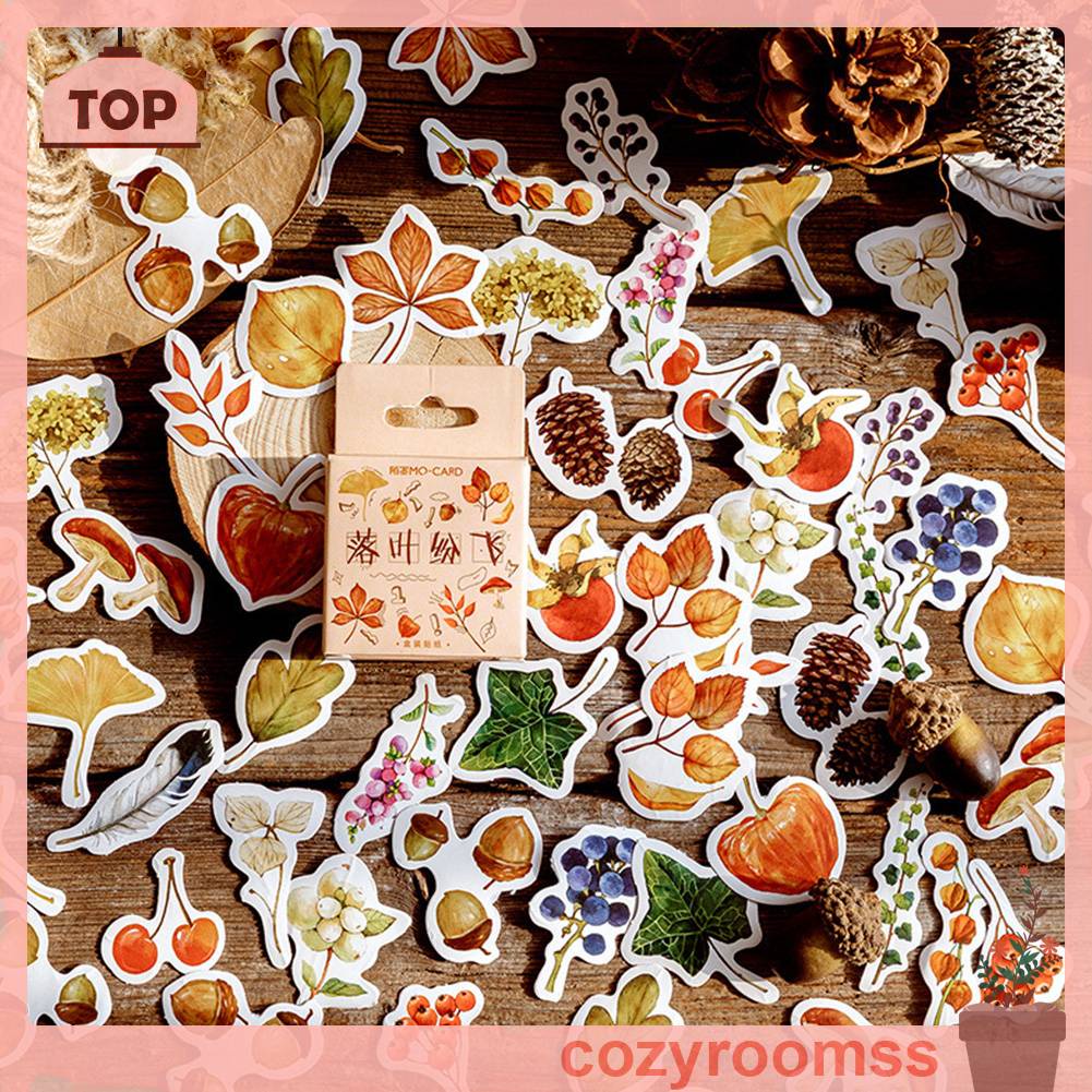 Bộ 46 Miếng Dán Trang Trí Sổ Tay Nhật Ký Hình Lá Mùa Thu