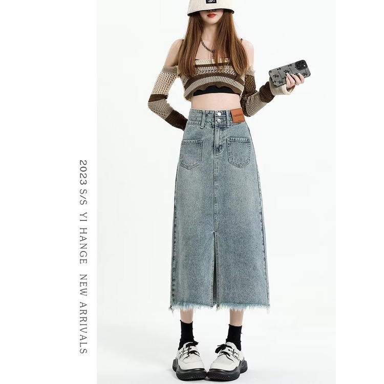 Chân Váy Jean Chữ a Lưng Cao Xẻ Tà Thời Trang Mùa Hè Phong Cách Mới Cho Nữ