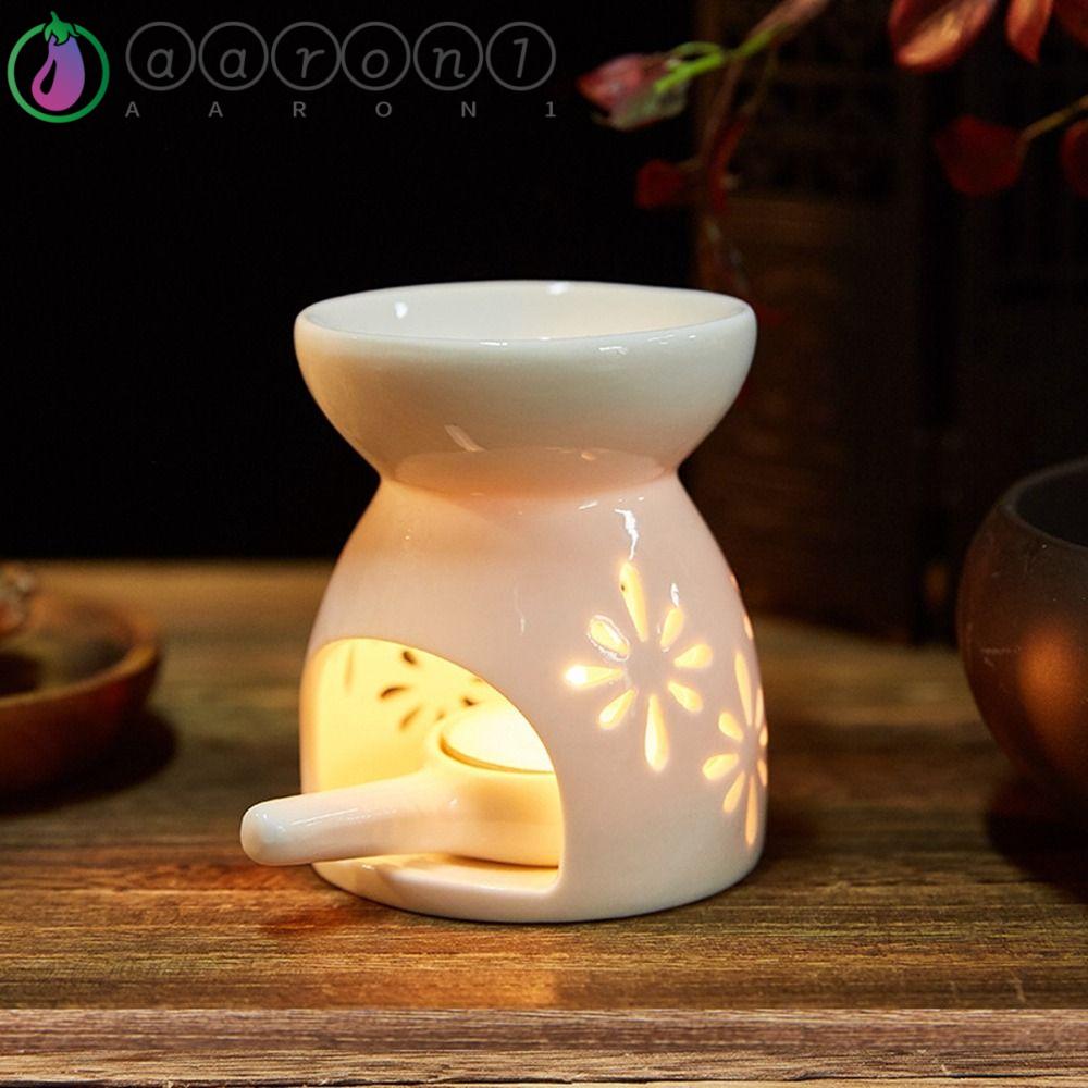 Aaron1 Đế Đốt Tinh Dầu Bằng Gốm Họa Tiết Rỗng Màu Trắng Để Bàn Trang Trí