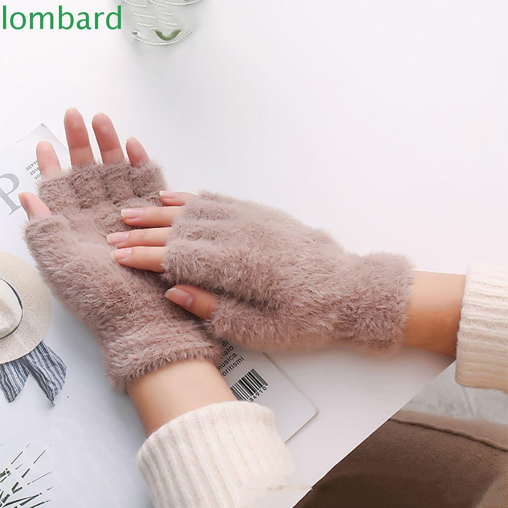 LOMBARD Găng Tay Lông Hở Ngón Thời Trang Dành Cho Nữ