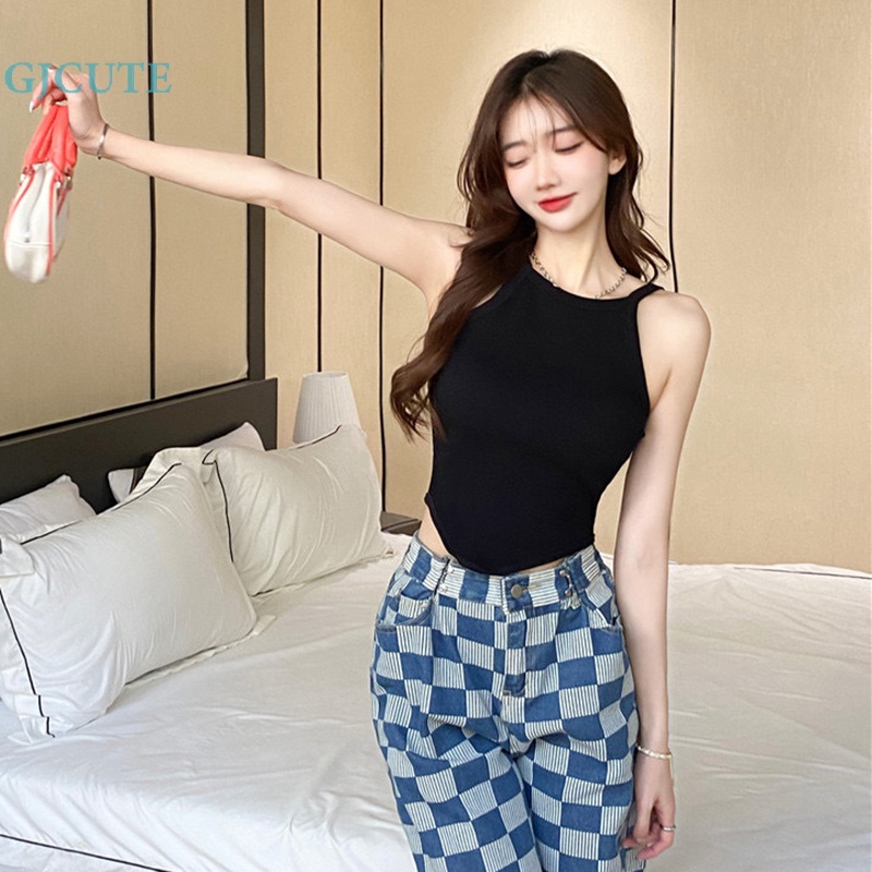 Áo Hai Dây Mùa Hè Ôm Dáng Màu Trơn Có Đệm Ngực Gợi Cảm Cho Nữ