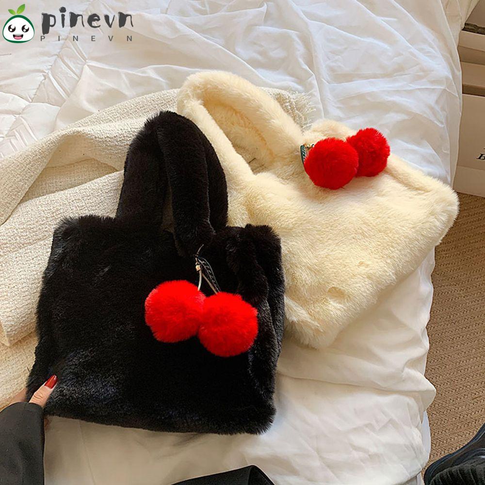 PINEVN Túi Xách Lông Nhung Mềm Mại Hình Quả Cherry Dễ Thương Xinh Xắn