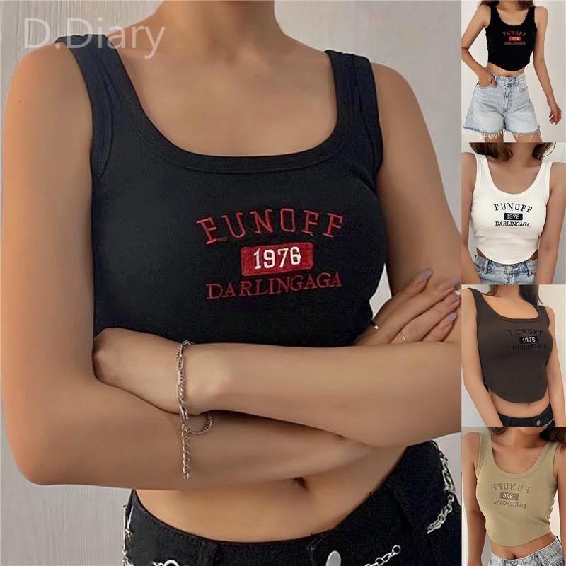 Áo Tank Top Màu Trơn In Chữ Thời Trang Đường Phố Gợi Cảm Thoáng Khí Cho Nữ
