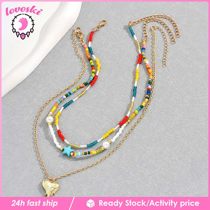 Set 3 Vòng cổ Nhiều Lớp Y2K Phong Cách Boho