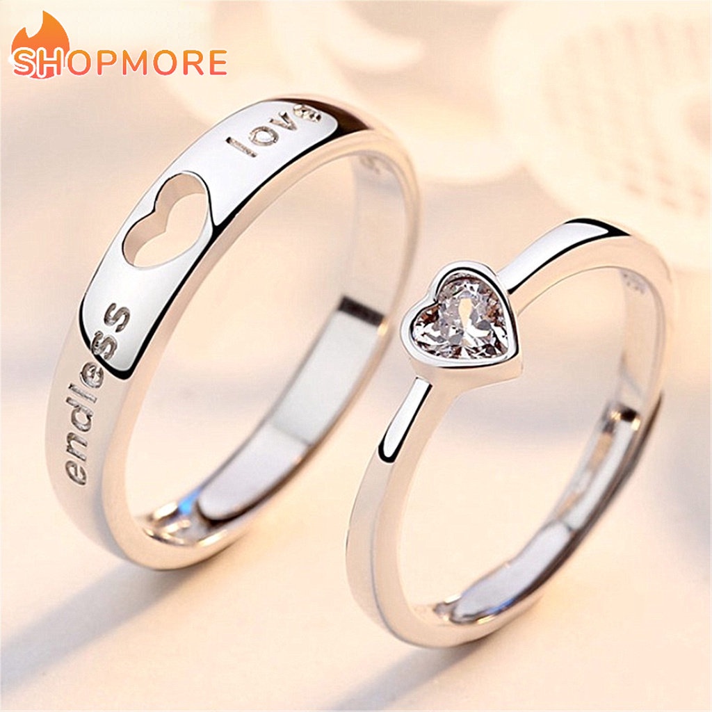 Nhẫn Đính Đá Zircon Hình Trái Tim Có Thể Điều Chỉnh Thời Trang Cho Cặp Đôi