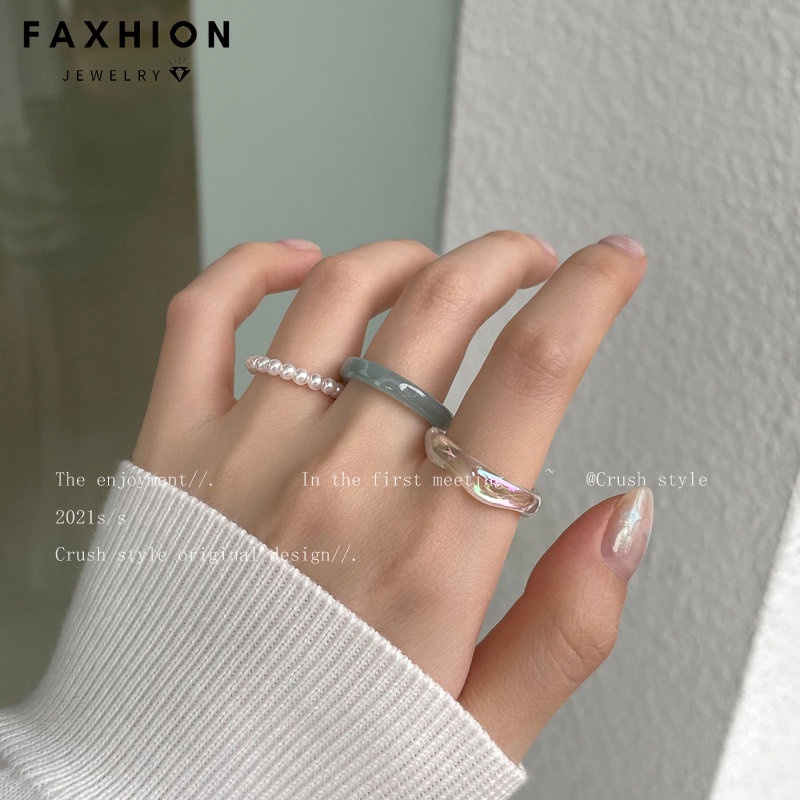 Set 3 Nhẫn Đính Hạt Ngọc Trai Nhiều Màu Sắc Thời Trang Cho Nữ