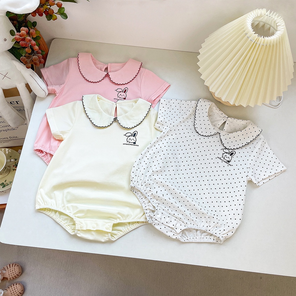 Bộ Áo Liền Quần Tay Ngắn In Hình Thỏ Dễ Thương Thời Trang Mùa Hè Cho Bé Gái 0-24 Tháng Tuổi