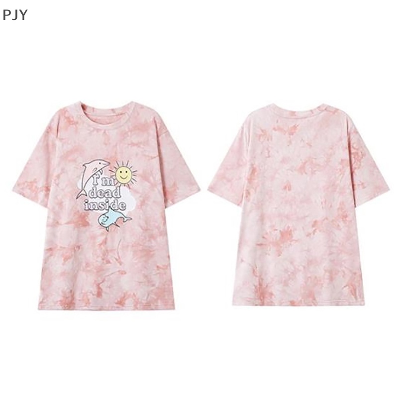 Áo Thun Ngắn Tay Cổ Tròn Dáng Rộng In Màu Nhuộm Ngọt Ngào Thời Trang Mùa Hè Cho Nữ PJ