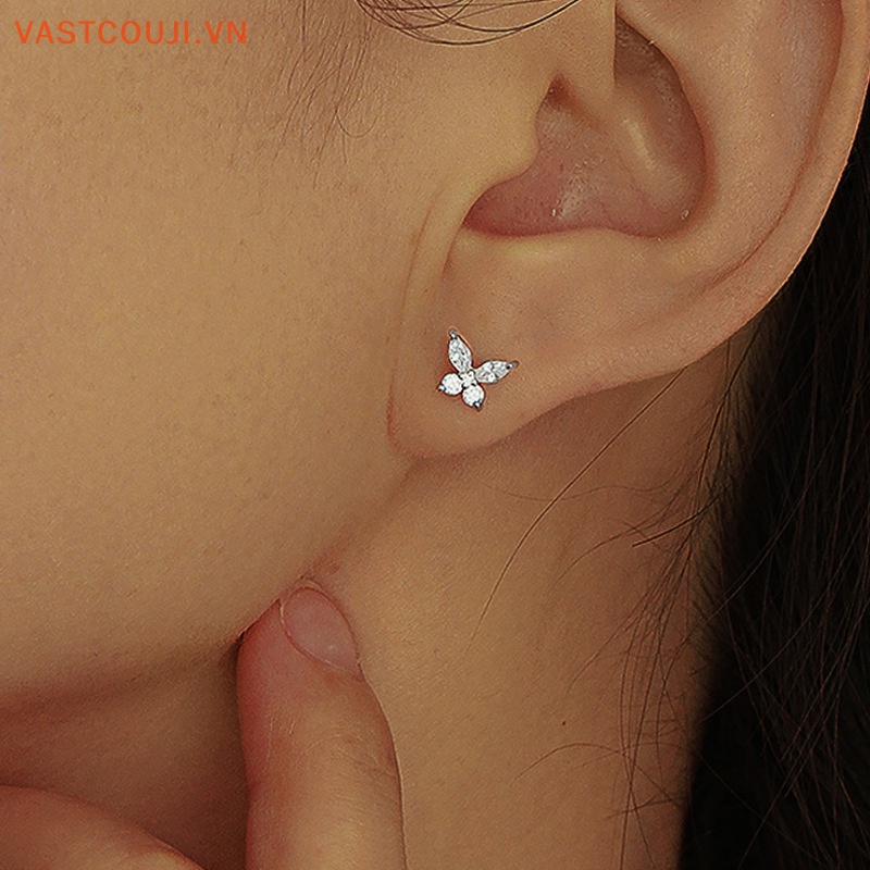 1 Đôi Bông Tai Hình Bướm Màu Bạc Đính Đá Zircon Lấp Lánh Dành Cho Nữ