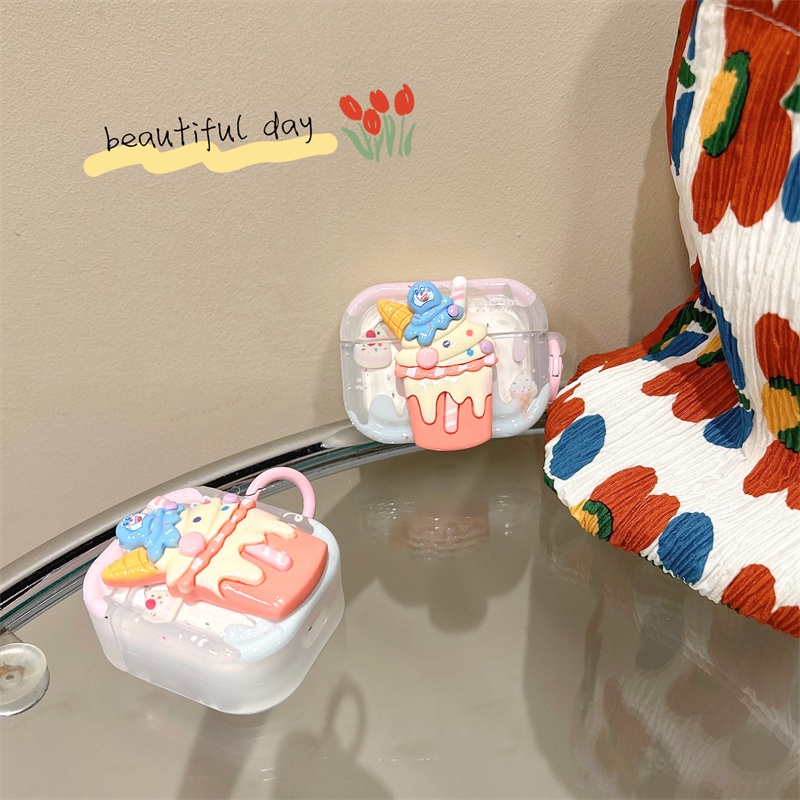 Vỏ Bảo Vệ Hộp Sạc Tai Nghe Bluetooth Không Dây Airpods1 / 2 3 Pro Pro2 Air Pods Pro 3 Hình Cây Kem Dễ Thương Ốp
