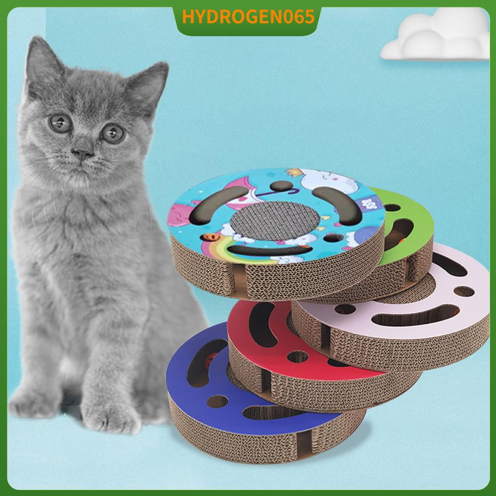 Hydrogen065 Cat Scratcher Pad Đồ chơi tương tác 3 trong 1 cào hình tròn dày cho mèo con có chuông bóng