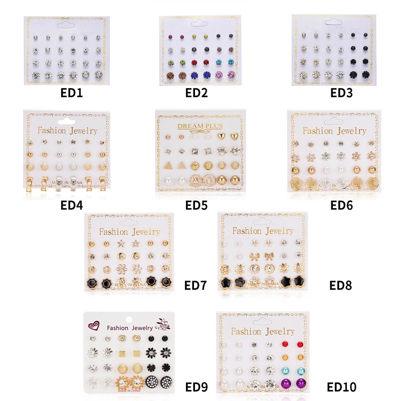 Set 12 Cặp Khuyên Tai Nữ Thời Trang