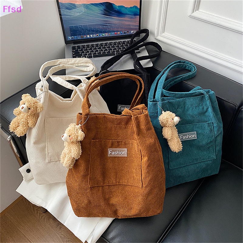 {Ffsd} Túi Tote Mua Sắm Đeo Vai Bằng Vải Nhung Cotton Có Thể Tái Sử Dụng Cho Nữ * Bán Chạy