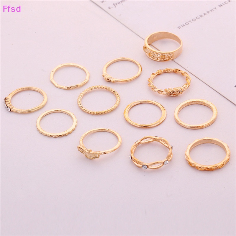 {Ffsd} Bộ 12 Nhẫn Đeo Khớp Ngón Tay Mạ Vàng Phong Cách Punk Cổ Điển Hàng Bán Chạy Dành Cho Bạn Nữ