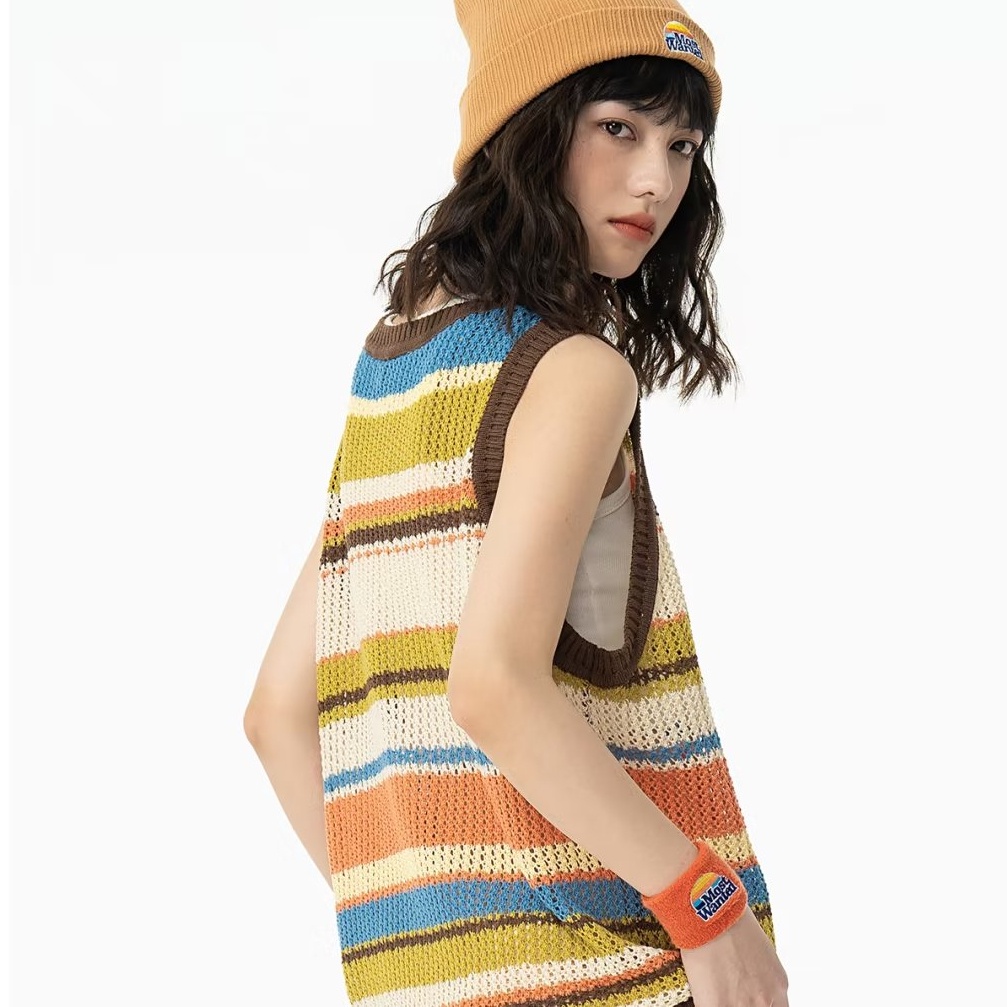 Áo Dệt Kim Không Tay Dáng Rộng Họa Tiết Kẻ Sọc Phong Cách Nhật Bản Thời Trang Mùa Hè Mới Cho Nữ