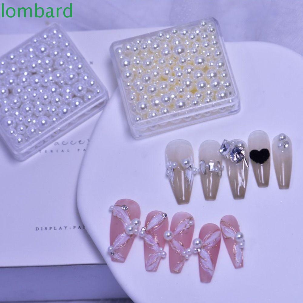 LOMBARD Hạt Ngọc Trai 3D Màu Trắng Trơn Phong Cách Nhật Bản Dùng Trang Trí Móng Nghệ Thuật DIY