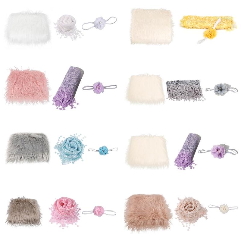 Set 3 Món Chăn Quấn Kèm Băng Đô Làm Phụ Kiện Chụp Ảnh Cho Bé Sơ Sinh