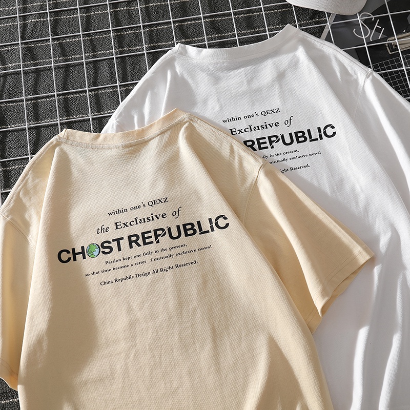 Áo Thun Tay Ngắn Dáng Rộng In Chữ Phong Cách Retro Đường Phố Cho Nam