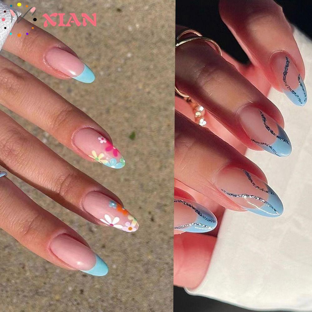 XIANTIN Bộ 24 Móng Tay Giả Che Phủ Toàn Diện Họa Tiết Hoa Xinh Xắn