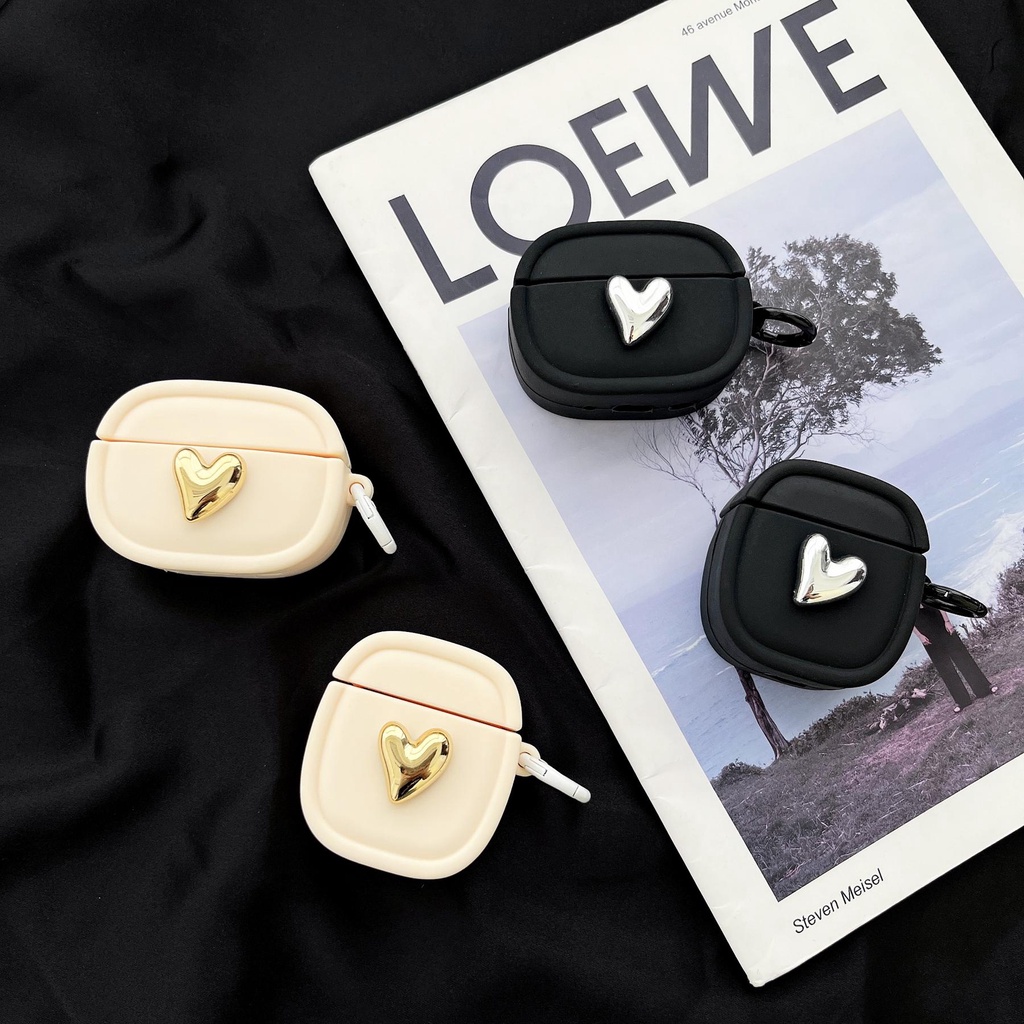 Vỏ Bảo Vệ Hộp Sạc Tai nghe không dây AirPods 1 / 2 / 3 Gen Pro2 2022 Bằng Silicon Mềm Chống Rơi Hình Trái Tim Có Móc Treo DIY