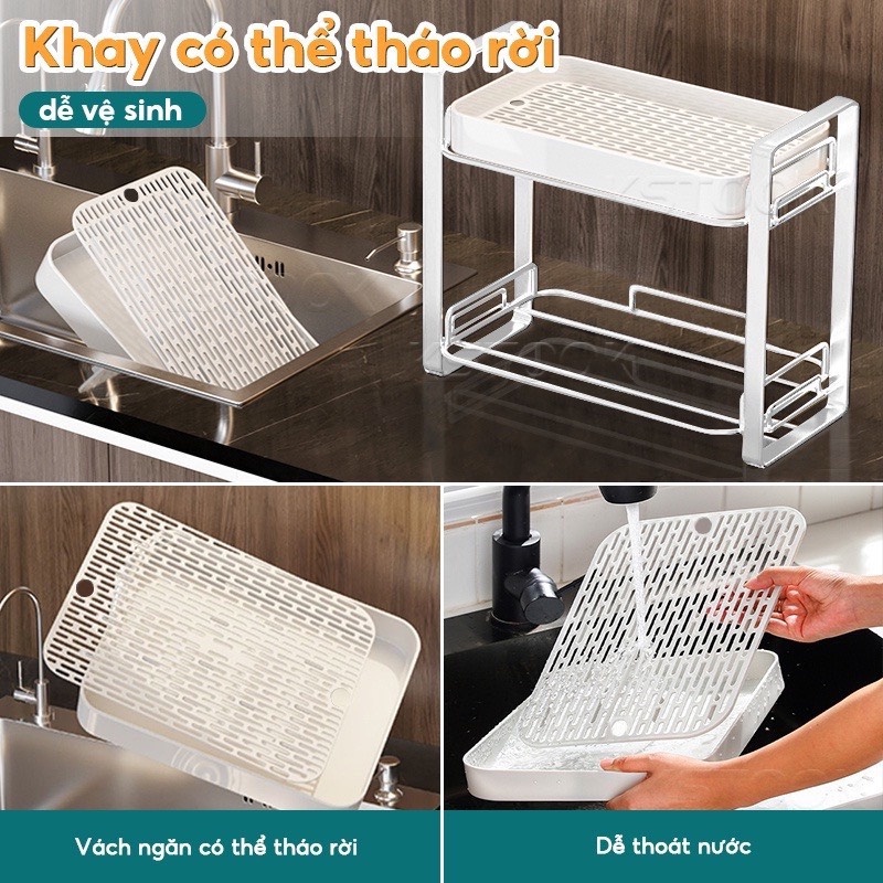 (Loại 1) Giá kệ để cốc chén ly Cao cấp 2 tầng .Nhựa Pp Khung kim loại Sơn tĩnh điện _Chống gỉ hàng loại (2023) AMIZIN