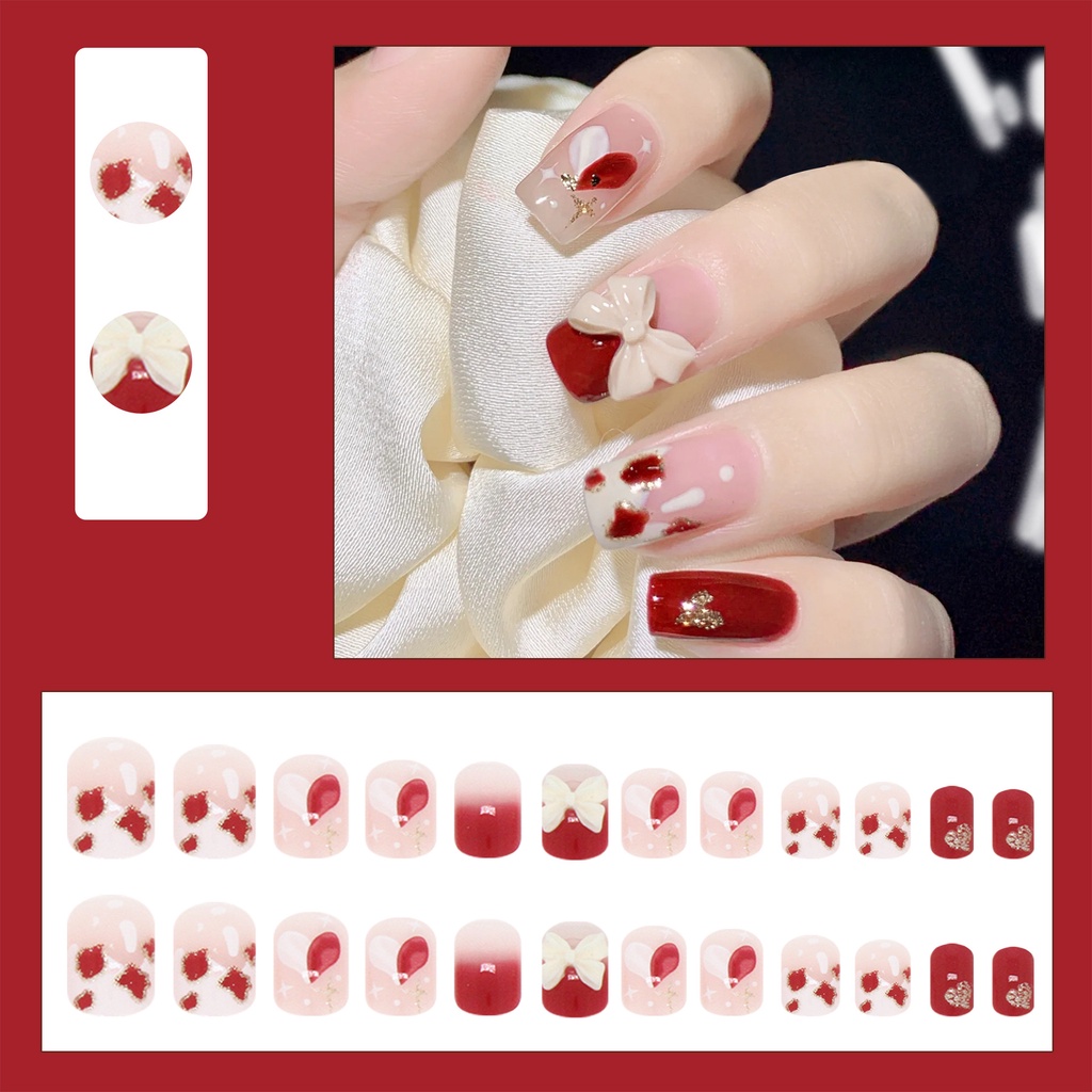 Set 24 Móng Tay Giả Đính Nơ Xinh Xắn Cho Nữ