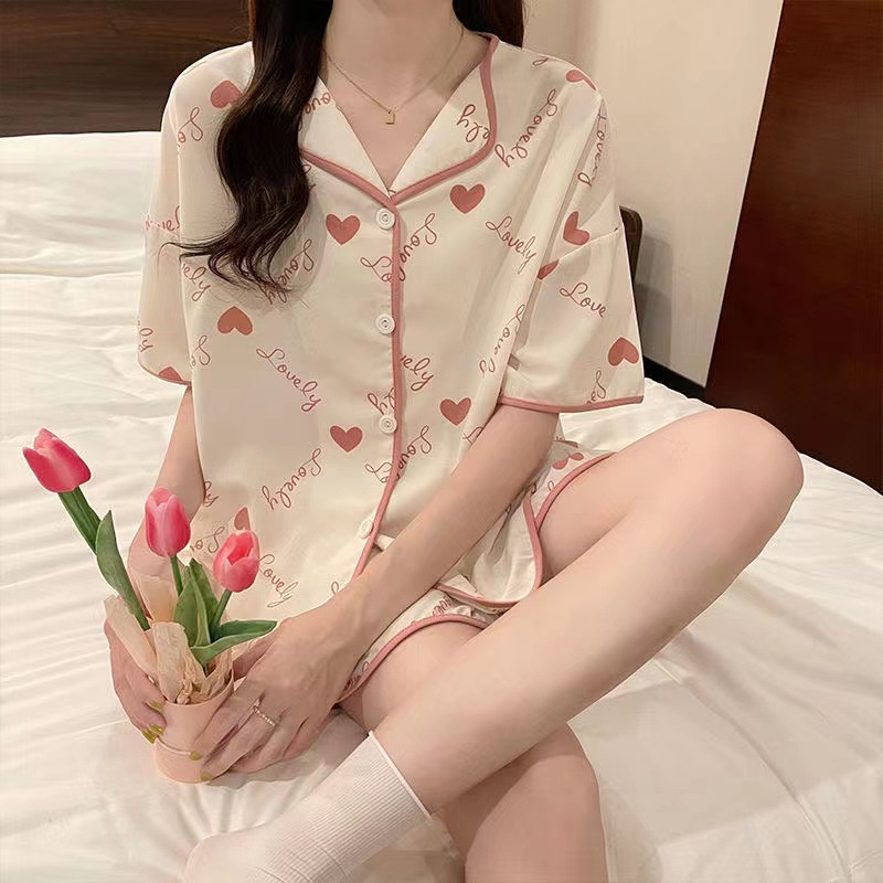 Bộ Đồ Ngủ 2 Món Tay Ngắn In Họa Tiết Hoạt Hình Dễ Thương Thời Trang Xu