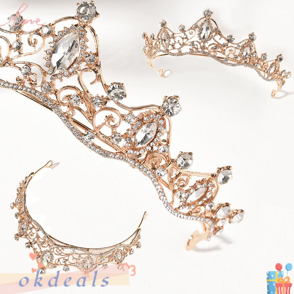 OKDEALS Băng Đô Cài Tóc Hình Vương Miện Có Đính Đá Hợp Thời Trang Cho Cô Dâu