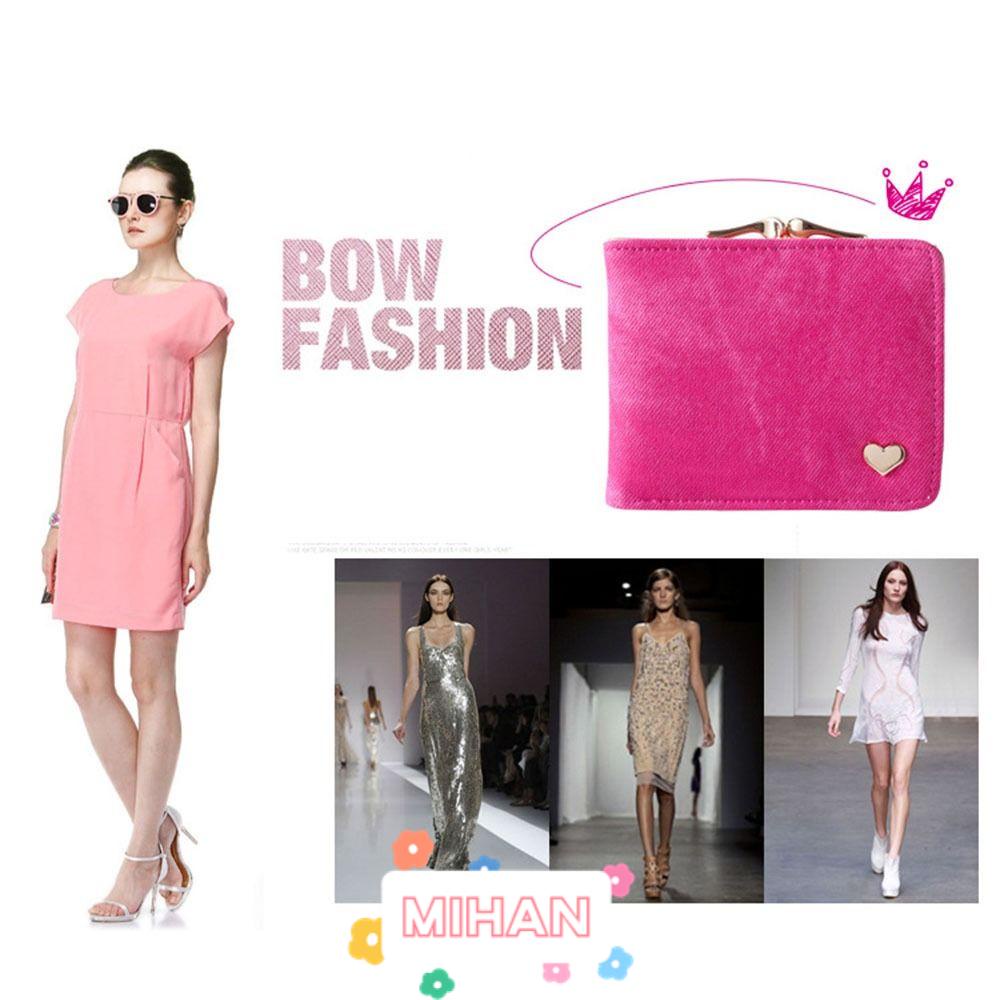 MIHAN1 Ví Da Pu Dáng Ngắn Đựng Thẻ Họa Tiết Trái Tim Dễ Thương Cho Nữ