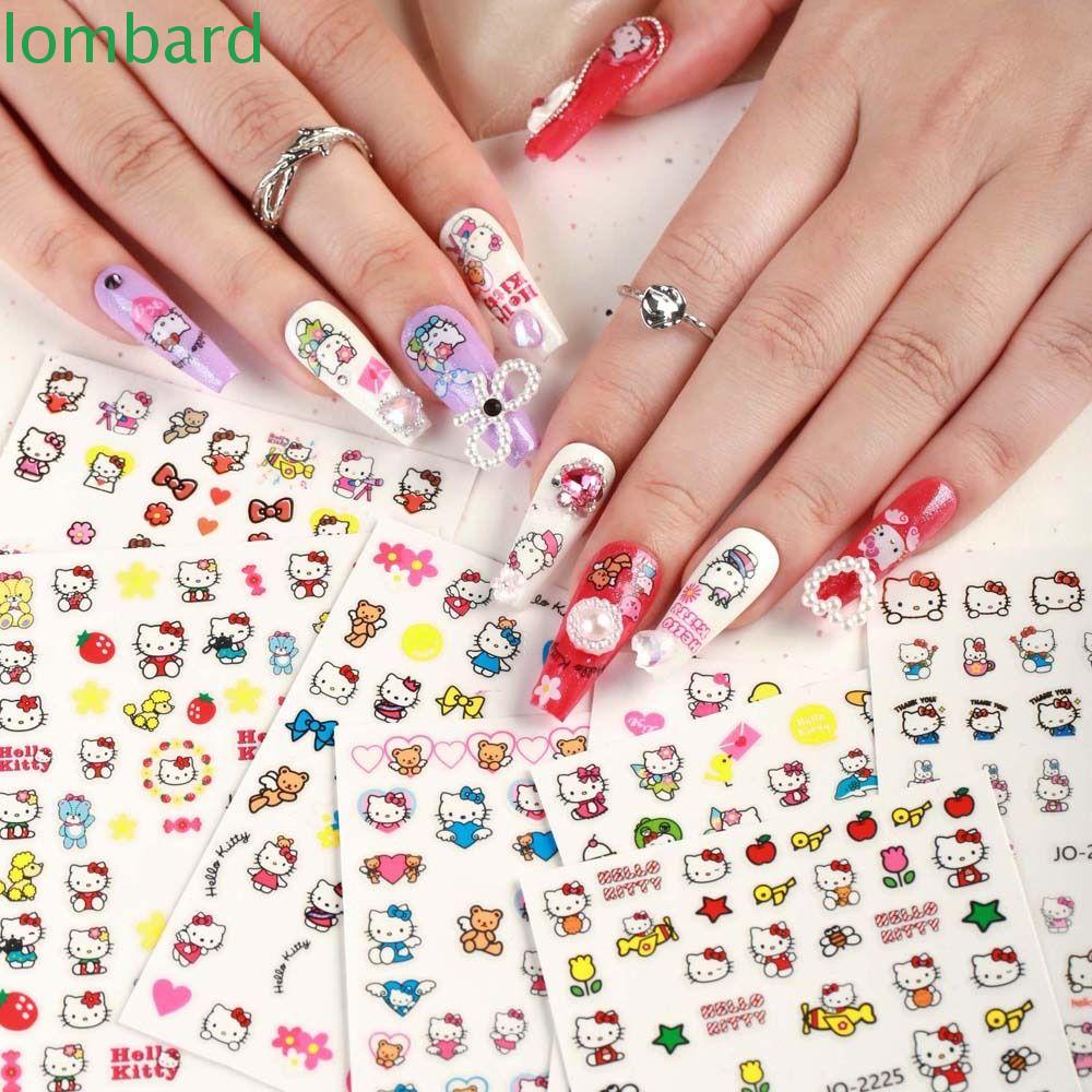 LOMBARD Miếng Dán Trang Trí Móng Tay Họa Tiết Hoạt Hình Trái Tim / Gấu / Mèo Dễ Thương