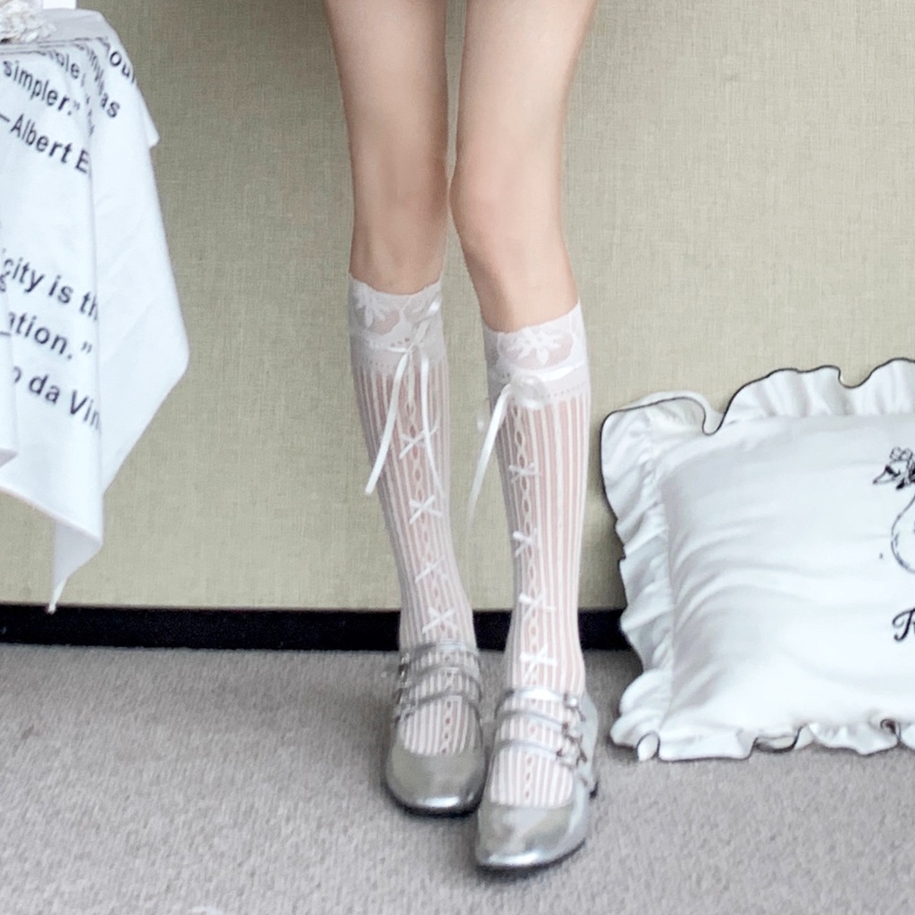 Vớ Ren Rỗng Phối Nơ Phong Cách Lolita Nhật Bản Cho Nữ