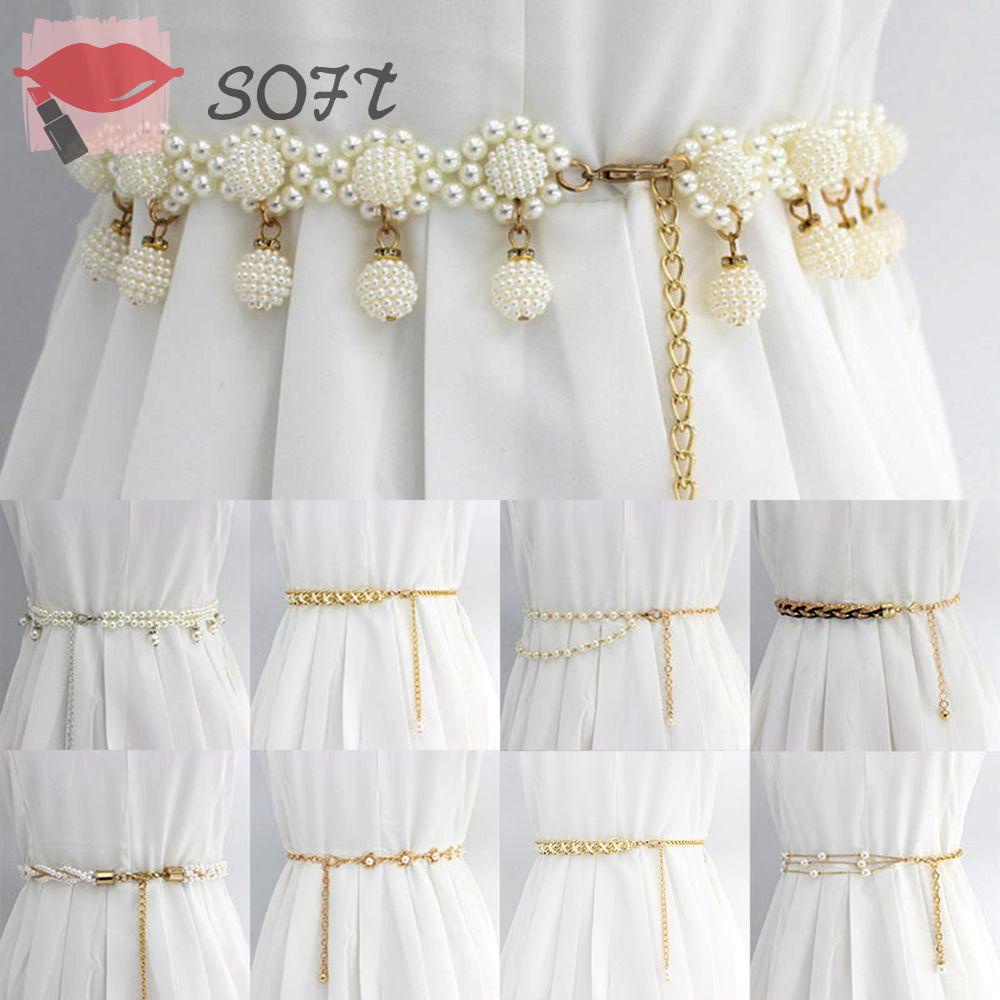 SOFTNESS Thắt Lưng Mỏng Đính Ngọc Trai Thời Trang Cho Nữ