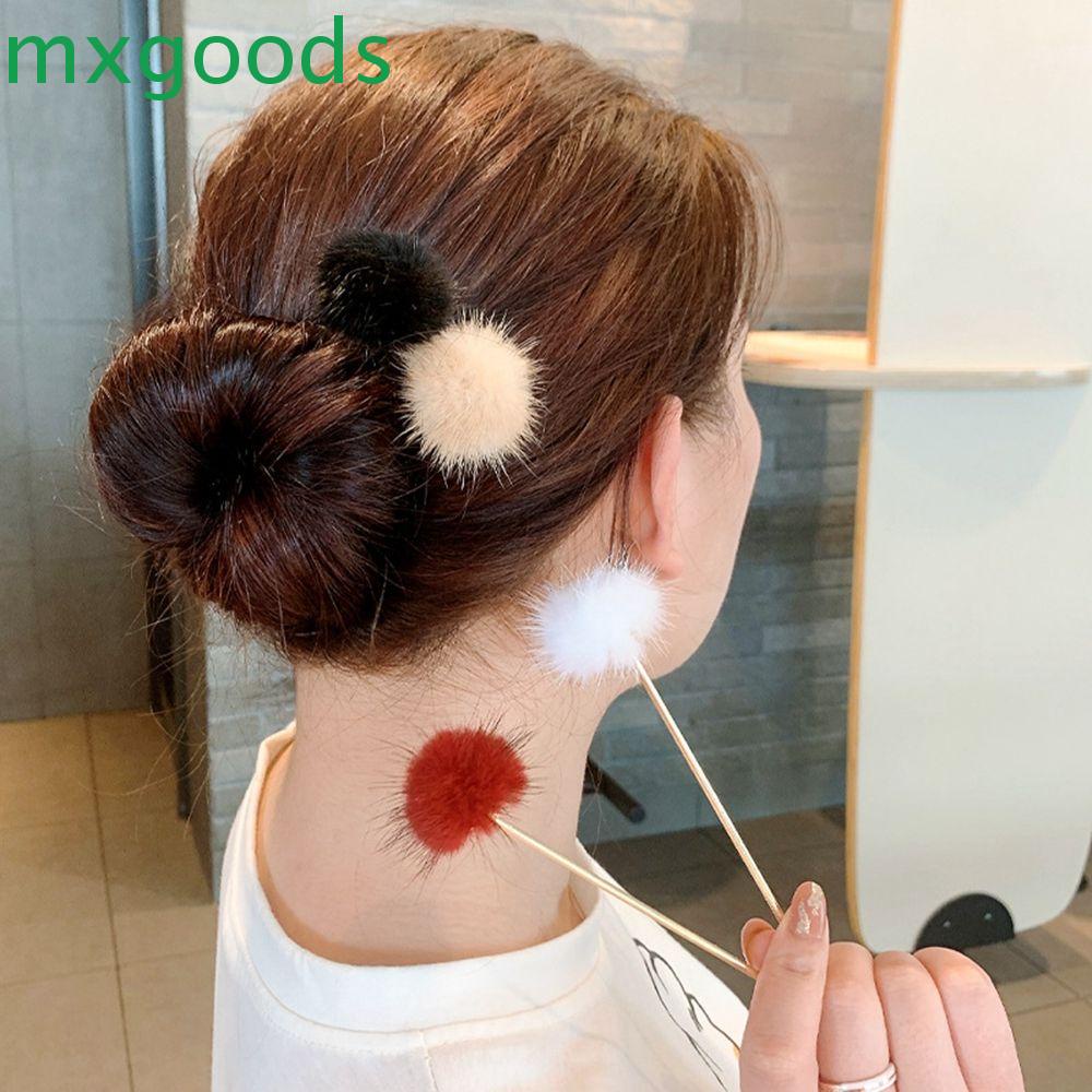 MXGOODS Kẹp Tóc Đính Bóng Lông Kiểu Dáng Đơn Giản Ngọt Ngào Cho Nữ