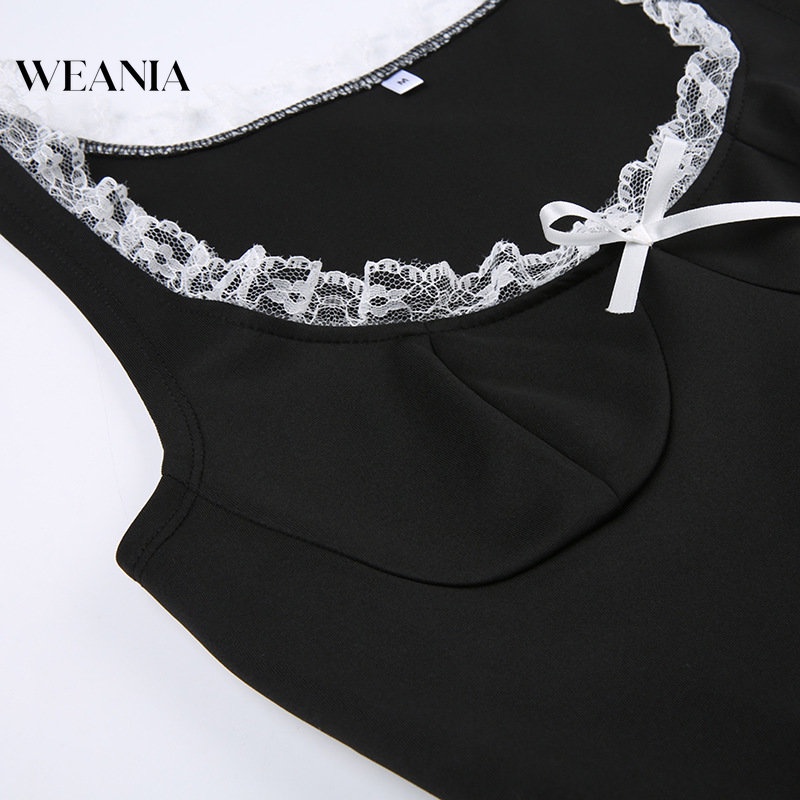 Đầm Nữ Tay Phồng Phối Ren Cổ Thấp Phong Cách Retro Gợi Cảm