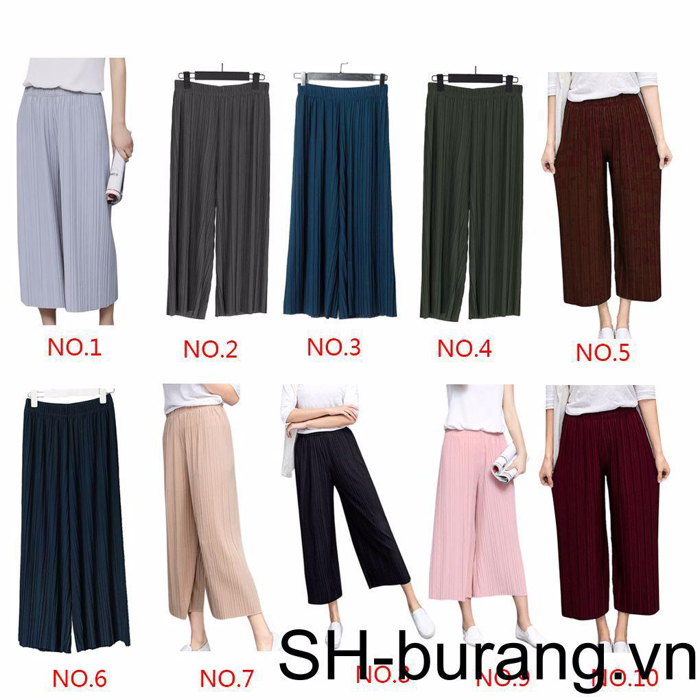 Quần Dài Lưng Cao Dáng Rộng Màu Sắc Thanh Lịch Cho Phái Nữ