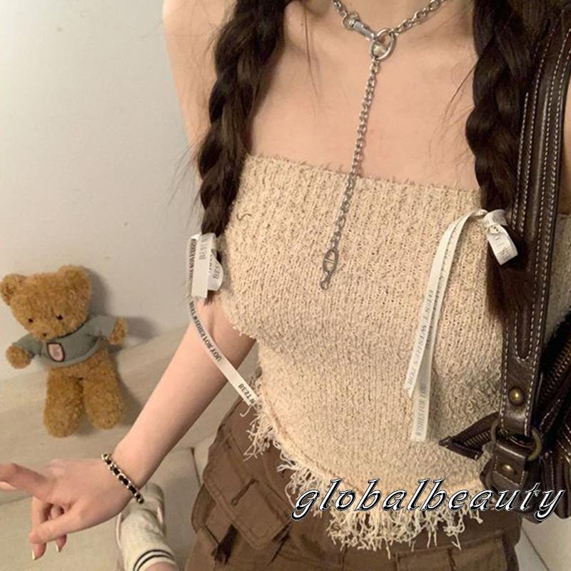 Áo Ống Cổ Thuyền Phối Tua Rua Thời Trang Mùa Hè Cho Nữ