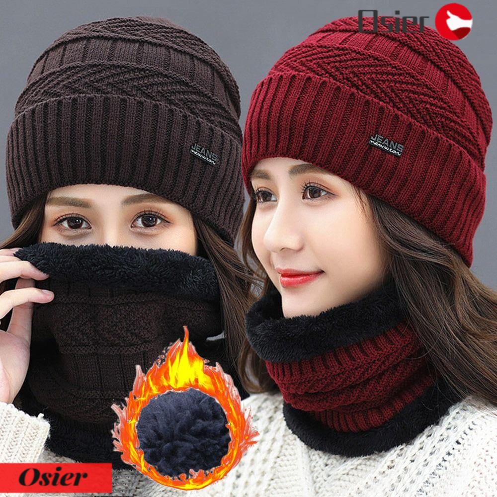 OSIER1 Mũ beanie Kèm Khăn Choàng Cổ Giữ Ấm Cho Nam Và Nữ